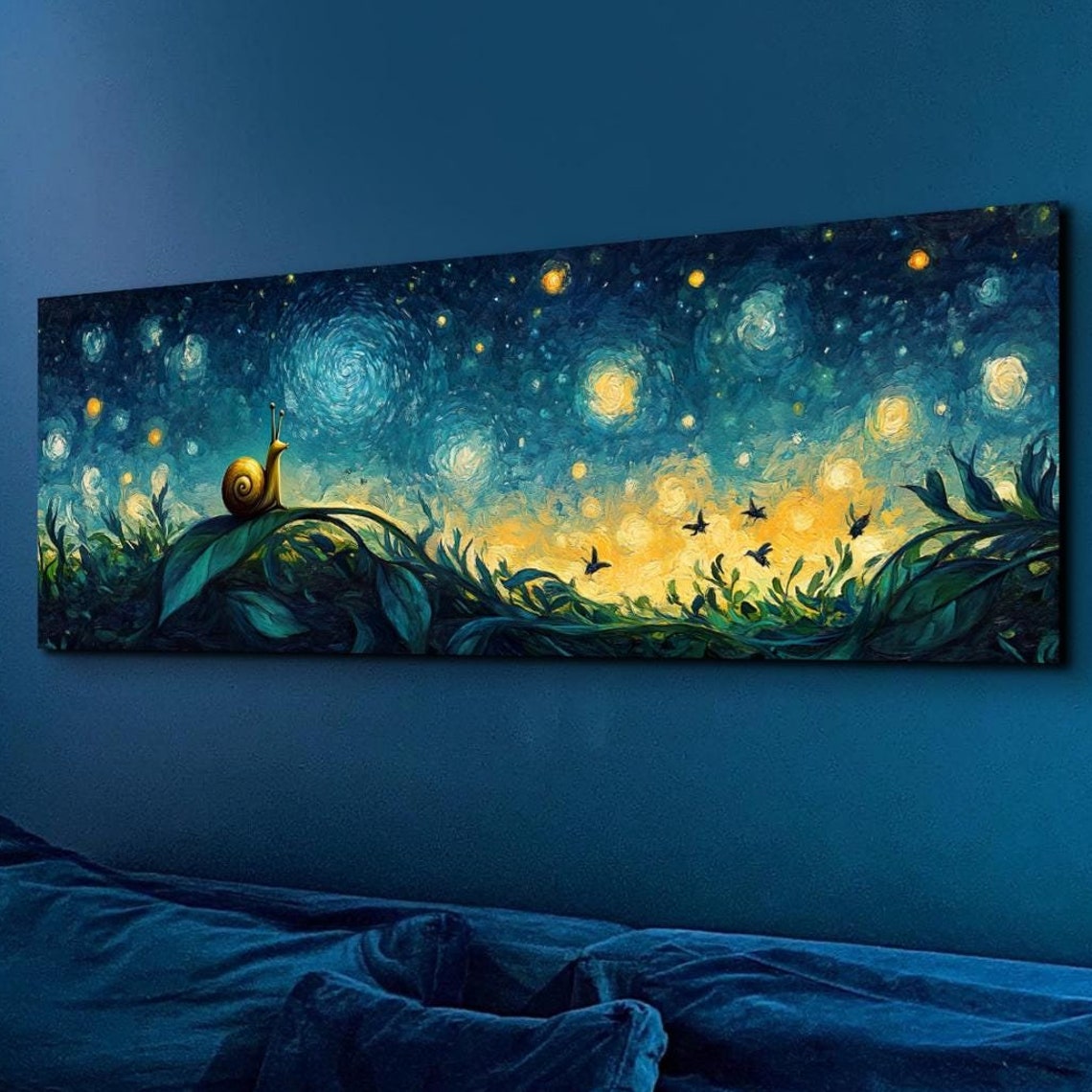 Mystical Snail Ready To Hang Panoramic Wall Art Print Cottagecore Snail Dark Academia Wall Art