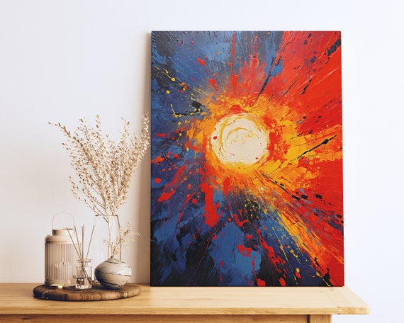 Sunshine By Person Oil On 1980s Boldly Fragmented Dark Red Indigo Neo Mosaic Chaotic Expressionism