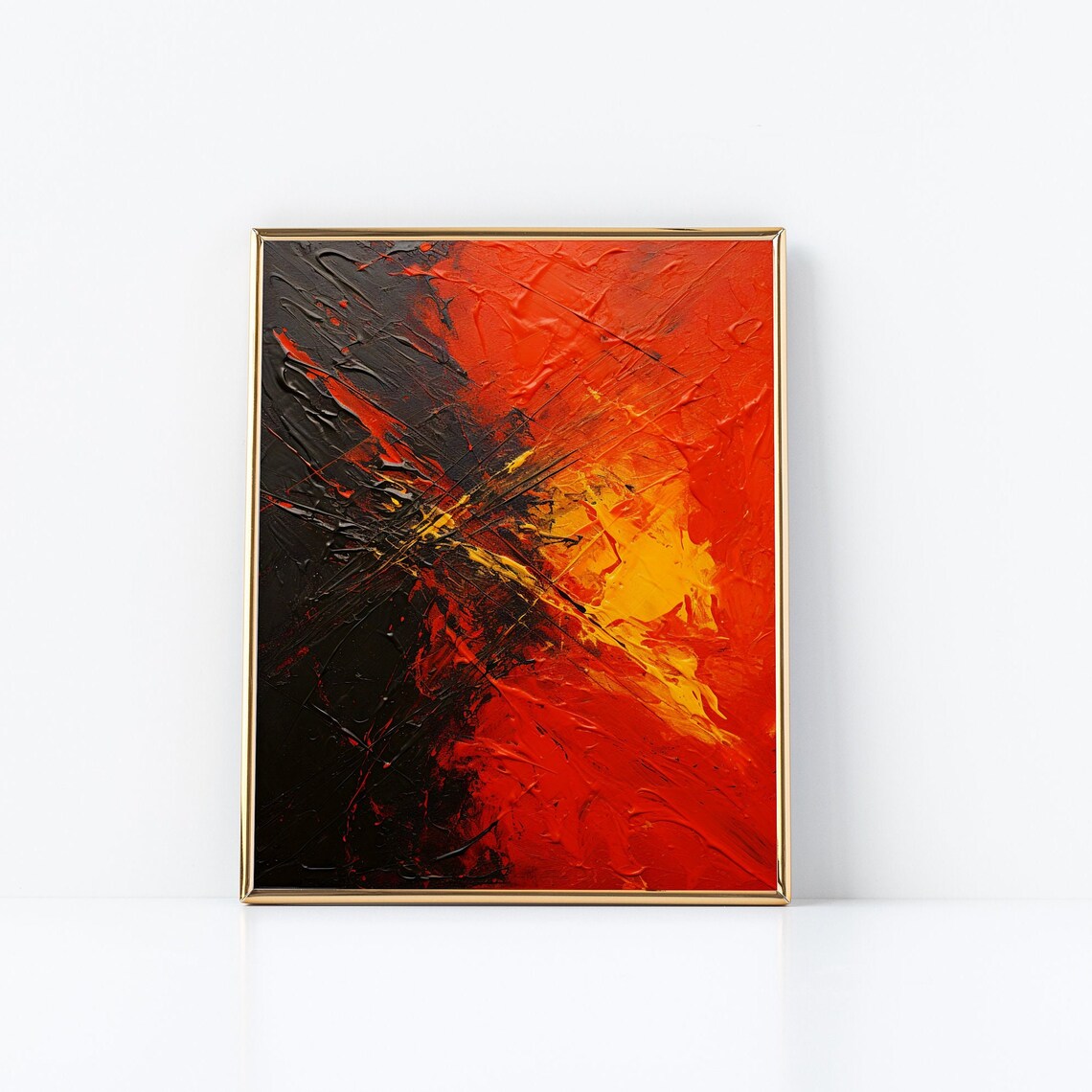 Abstract Red and Black Impasto Painting Bold Modern Oil Poster - Image 2