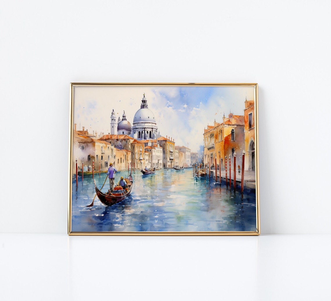 Venice Grand Canal Watercolor With Gondola And Basilica Art Poster - Image 2