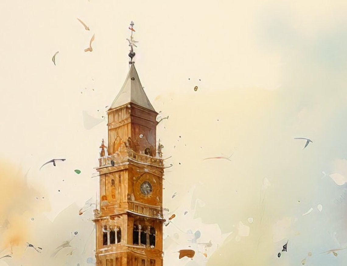 Venice St Marks Square Watercolor Rainy Canal Painting Poster - Image 2