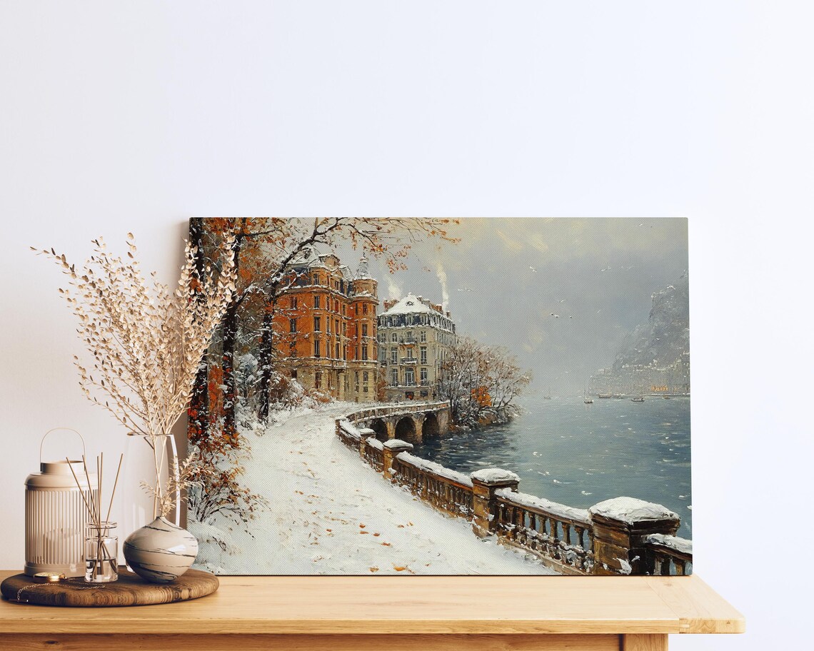 Seine Riverside Mansion Winter Paris Snow Embankment Art Poster - Image 2