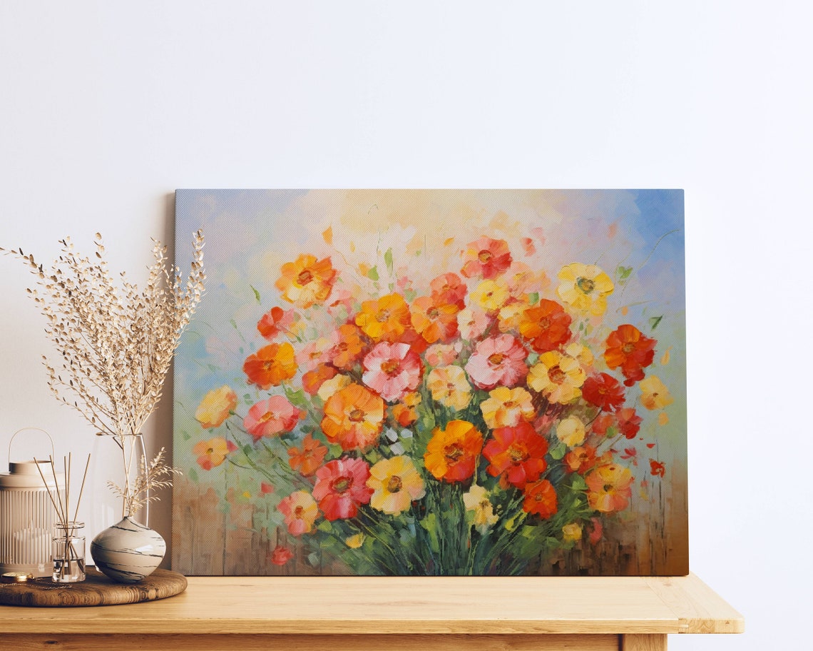 Orange Red Poppy Field Bouquet Bright Impressionist Floral Poster