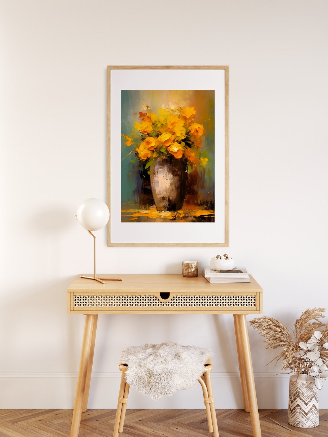 Golden Yellow Roses Bouquet In Dark Vase Impasto Floral Art Poster - Image 2