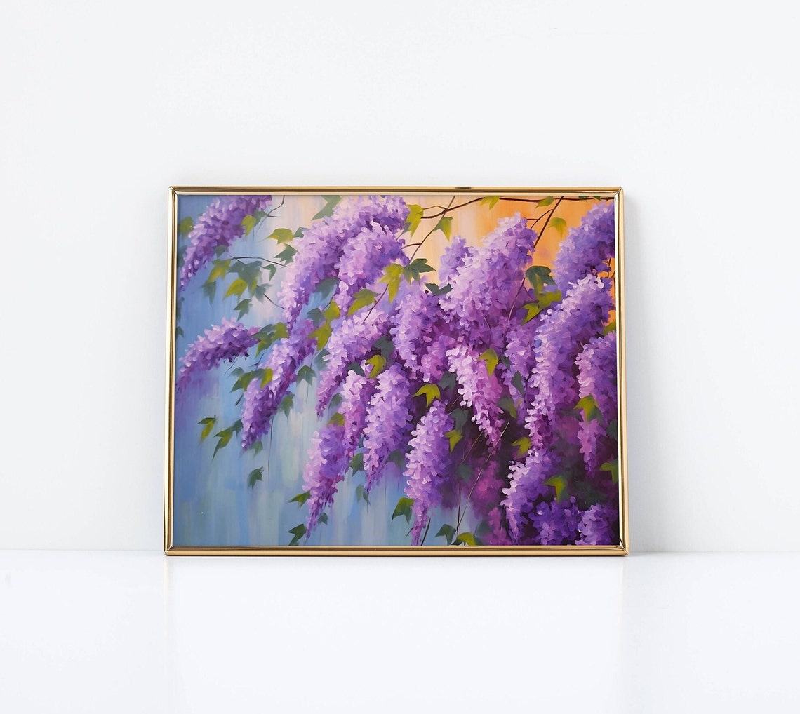 Purple Wisteria Flowers Painting Hanging Blossoms Vine Poster - Image 2