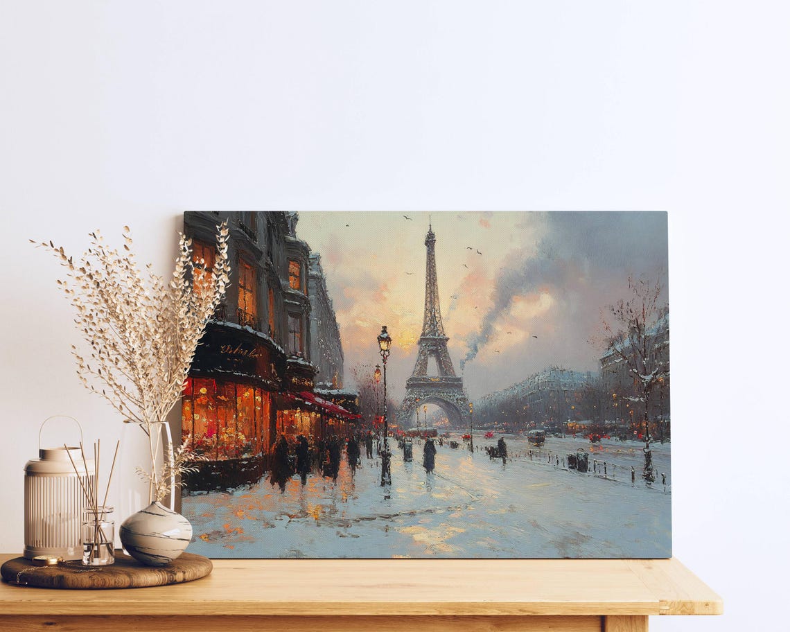 Eiffel Tower Paris Street Cafe Golden Winter Sunset Scene Poster - Image 3