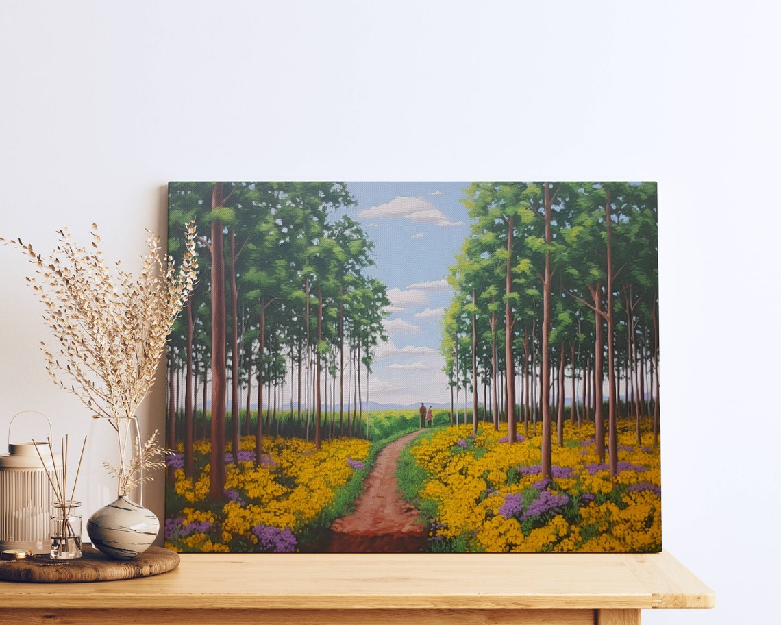 Summer Forest Path Wildflower Walk Tall Trees Landscape Poster