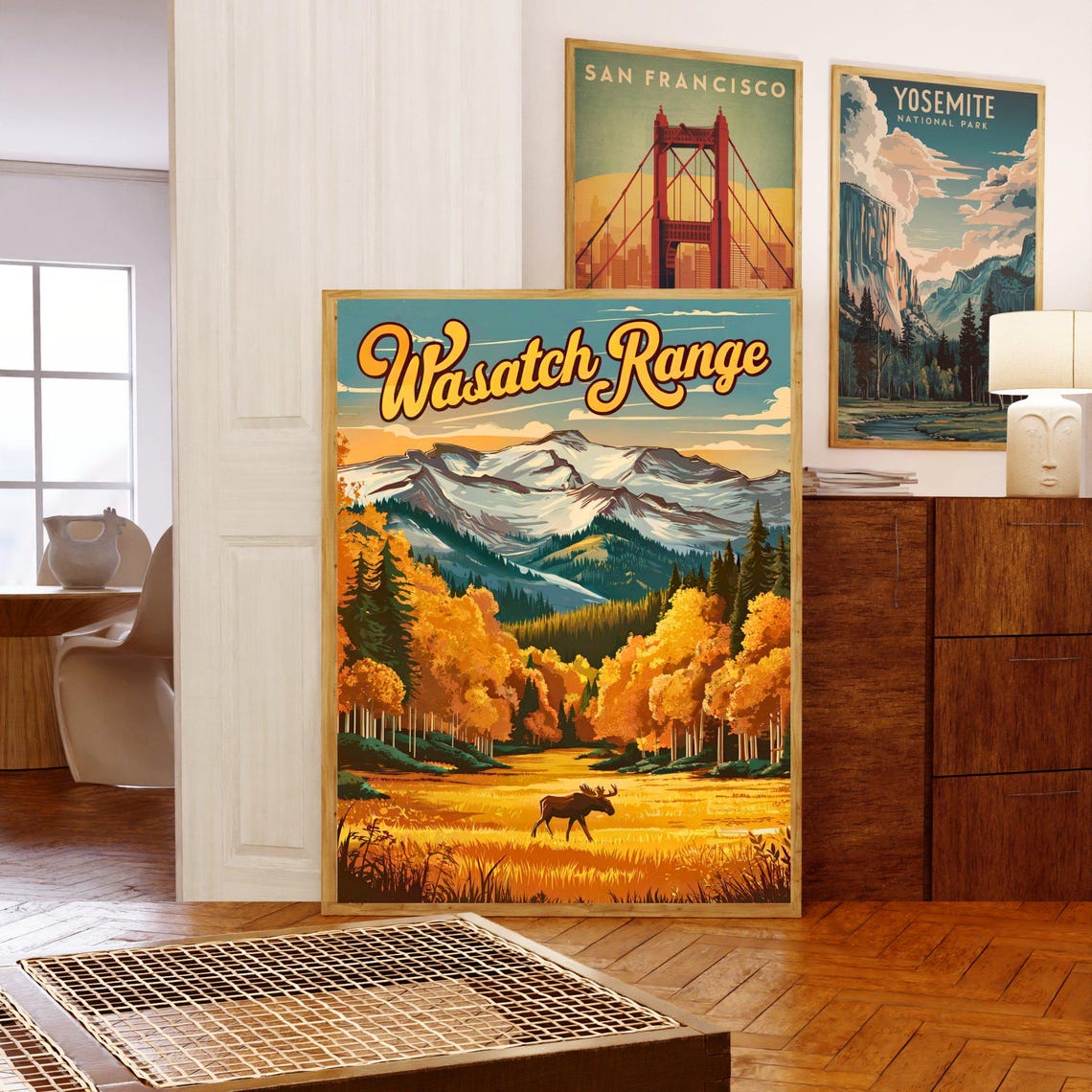 Wasatch Range Utah Moose Autumn Aspens Snowy Peaks Retro Travel Poster - Image 5