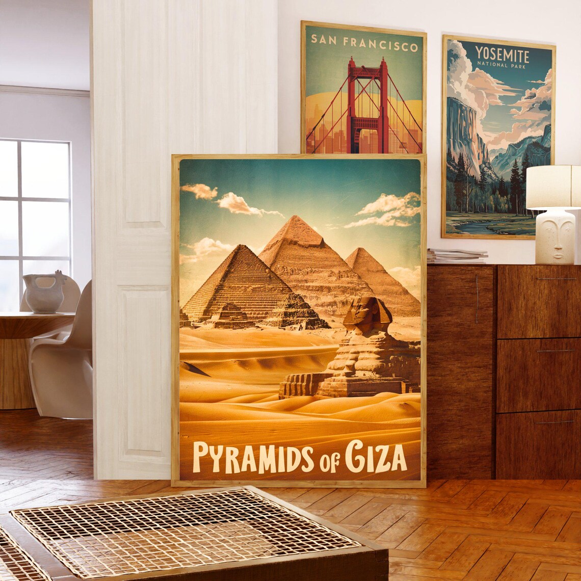 Pyramids of Giza Vintage Travel Poster Sphinx Egypt Desert Art - Image 5