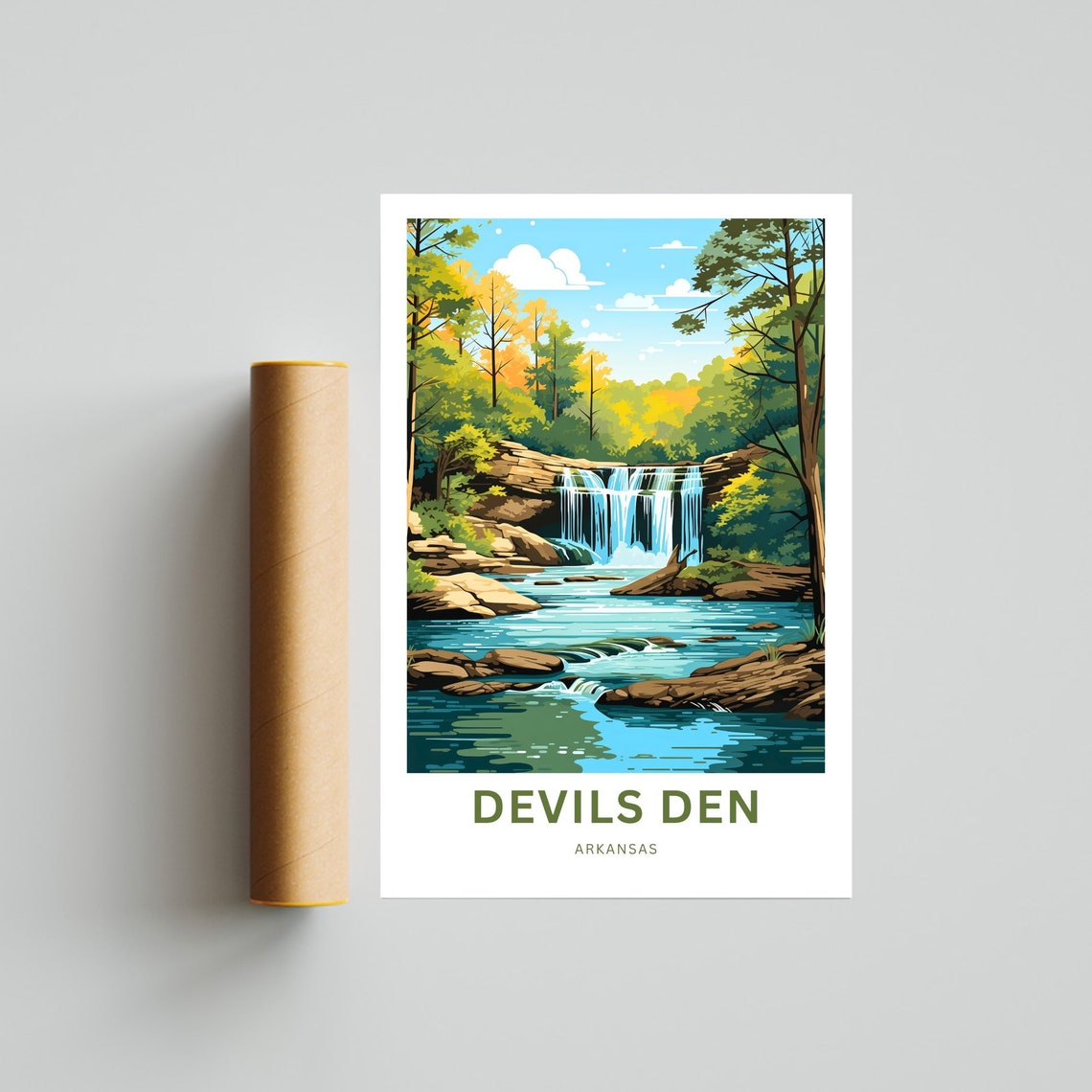 Personalized Devils Den Arkansas Waterfall Forest Gift Poster - Image 4