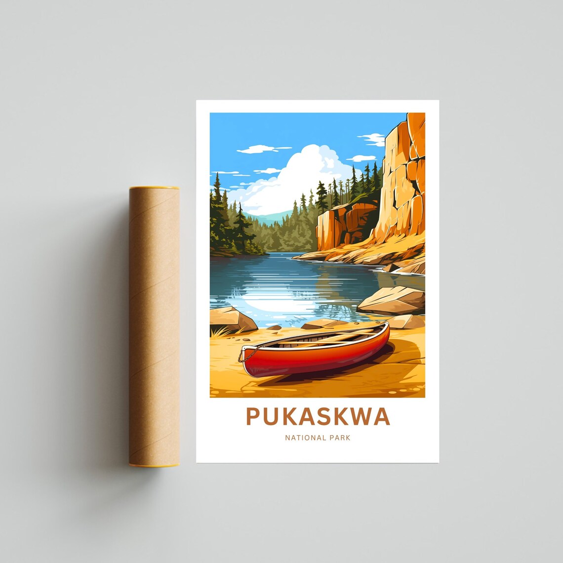 Pukaskwa National Park Red Canoe Sandy Shore Cliffs Vintage Travel Poster - Image 4