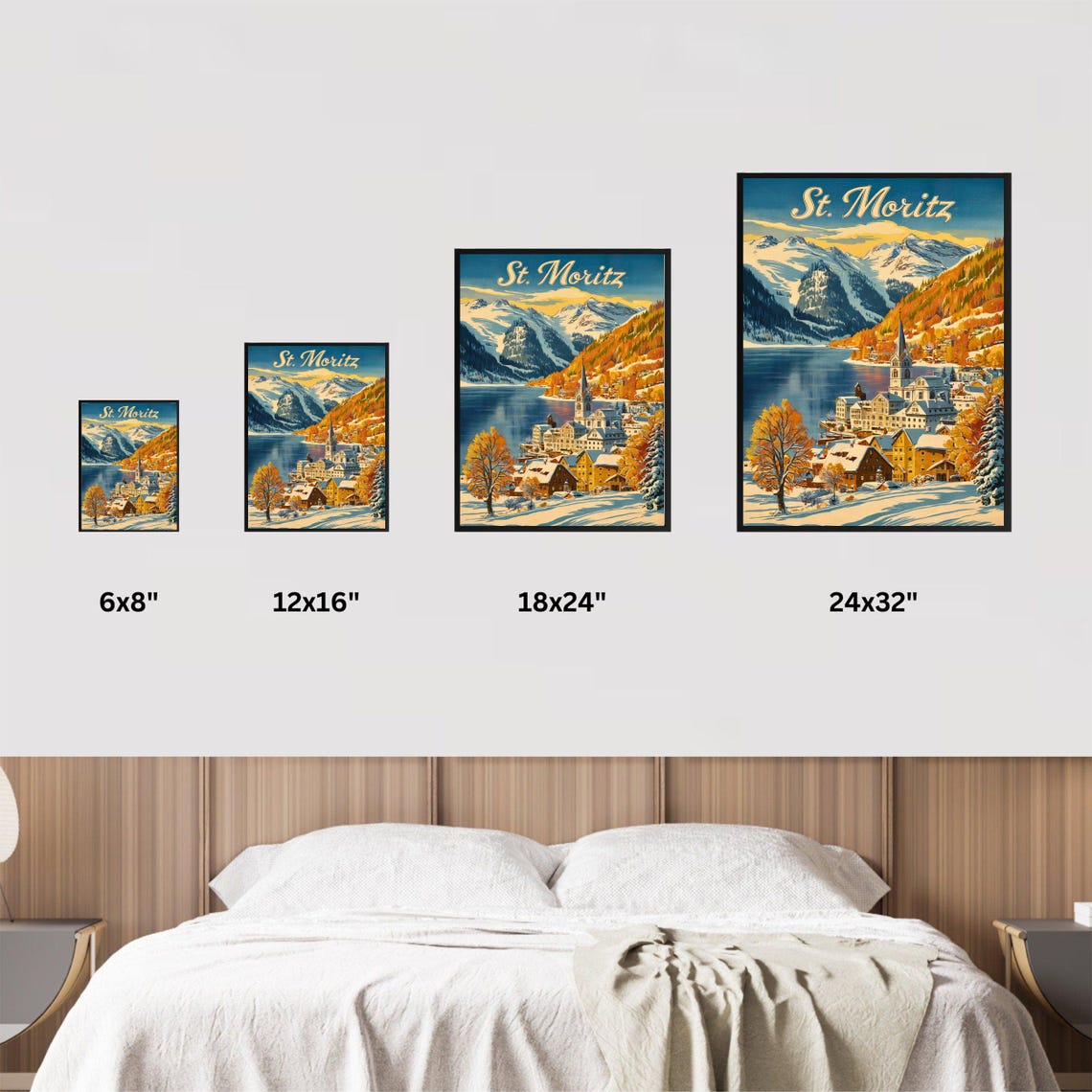 St. Moritz Switzerland Winter Village Lake Retro Travel Poster - Image 3