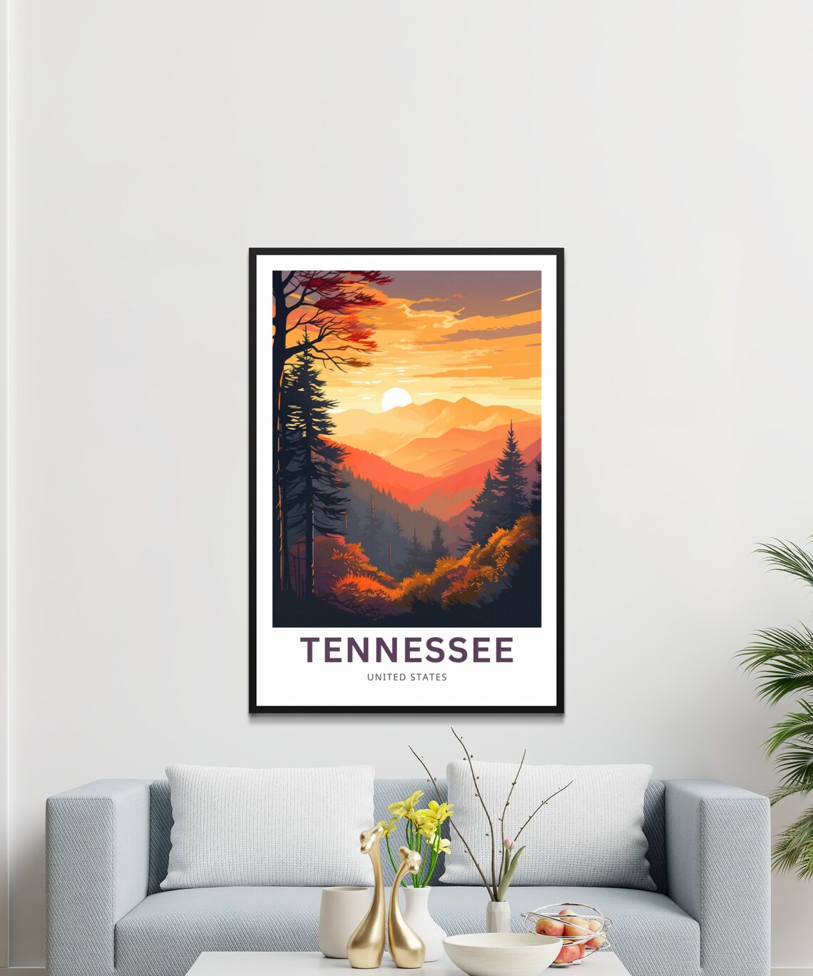 Personalized Tennessee Smoky Mountains Sunset Illustrated Poster - Image 3