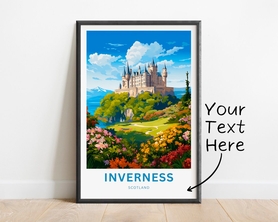 Inverness Scotland Grand Castle Gardens Hillside Scene Poster