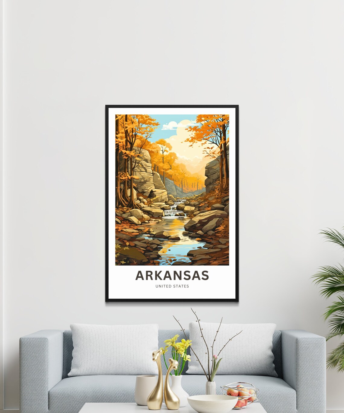 Arkansas Autumn Stream Golden Foliage Rocky Nature Travel Poster - Image 3