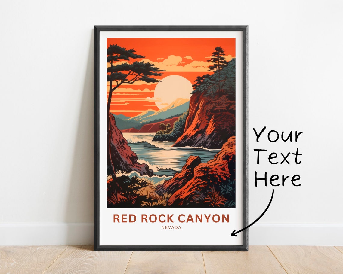 Red Rock Canyon Fiery Sunset Cliffs Nevada Desert Travel Poster