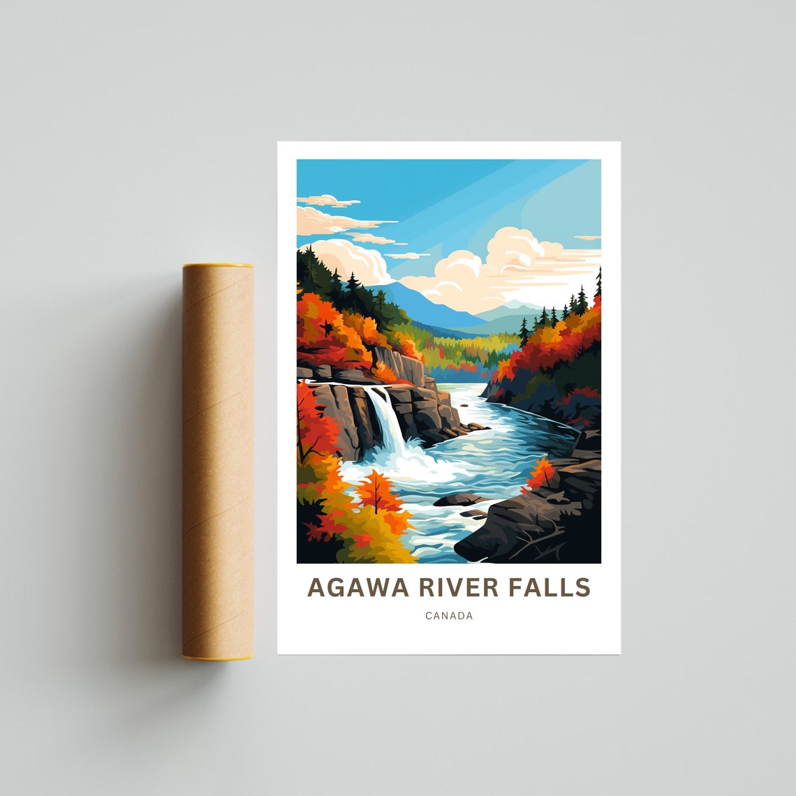 Agawa River Falls Canada Autumn Rapids Scenic Woodland Poster - Image 4