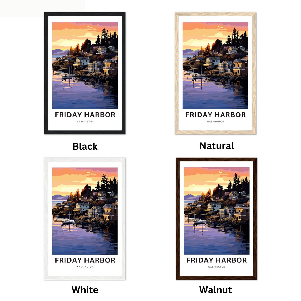 Friday Harbor Washington Customizable Sunset Harbor Poster Artwork - Image 2
