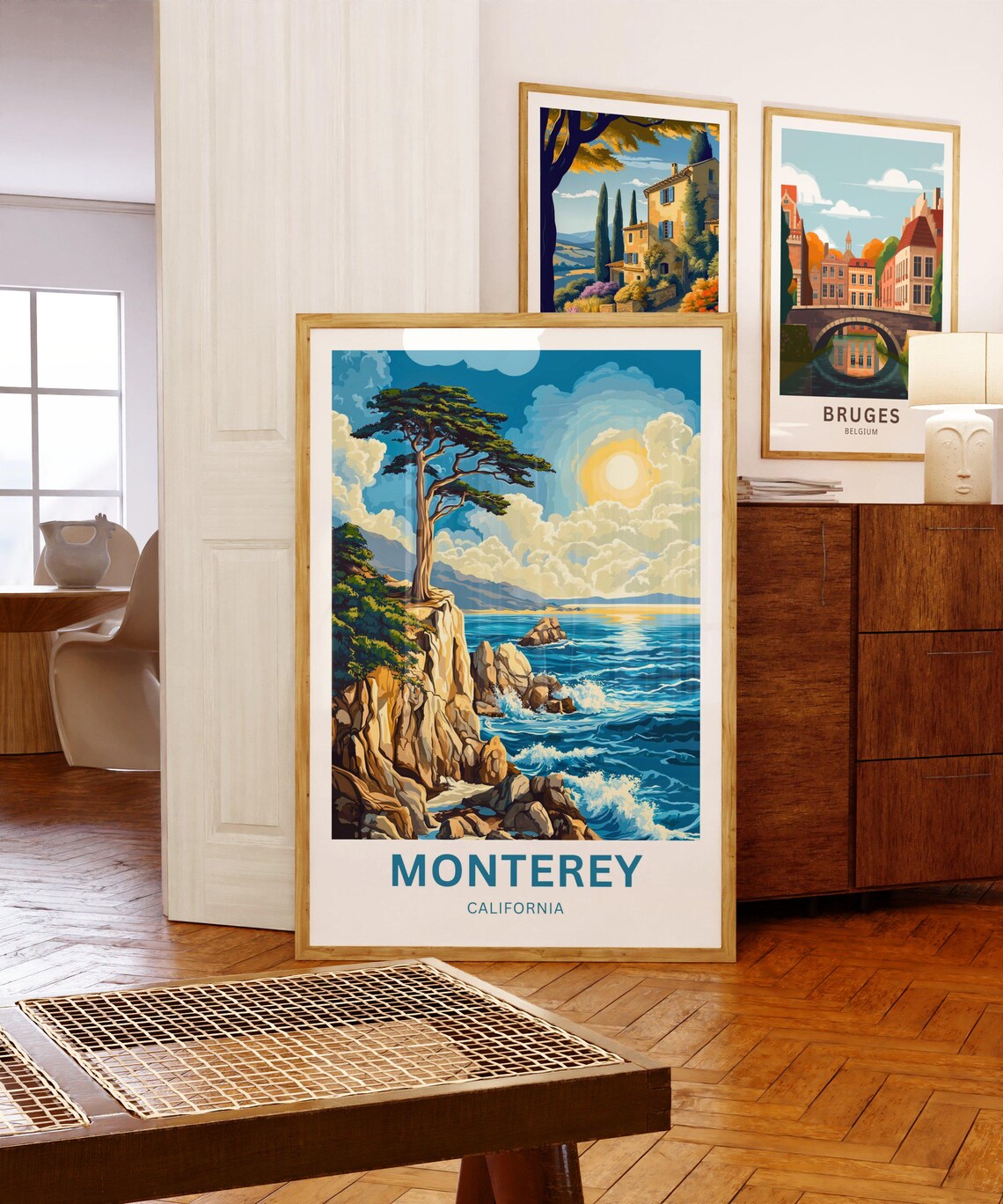 Monterey California Lone Cypress Cliff Sunset Vintage Travel Poster - Image 5