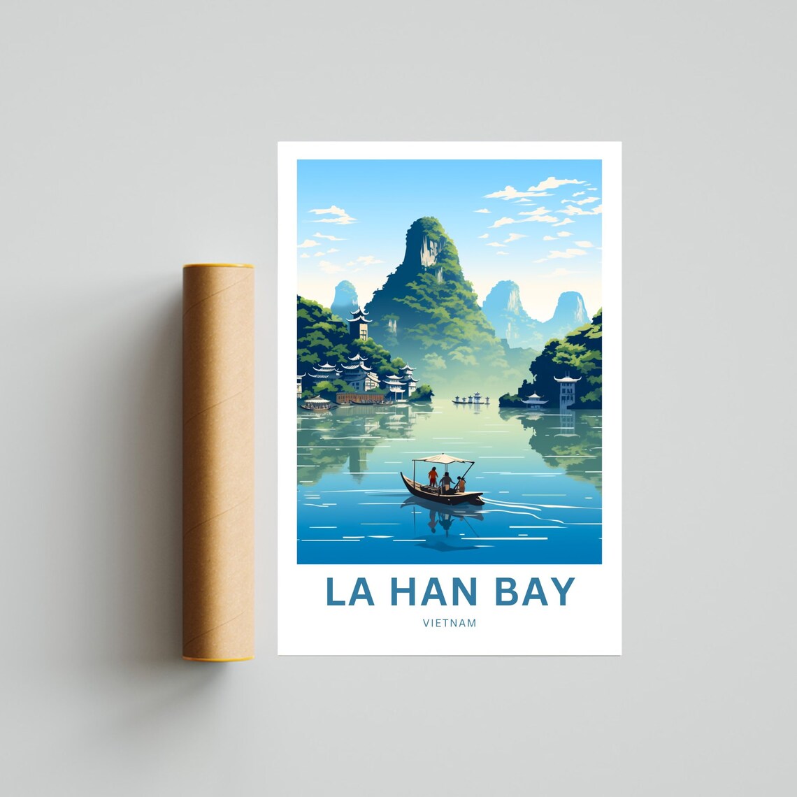 La Han Bay Vietnam Limestone Karst Bay Boat Scenic Travel Poster - Image 4
