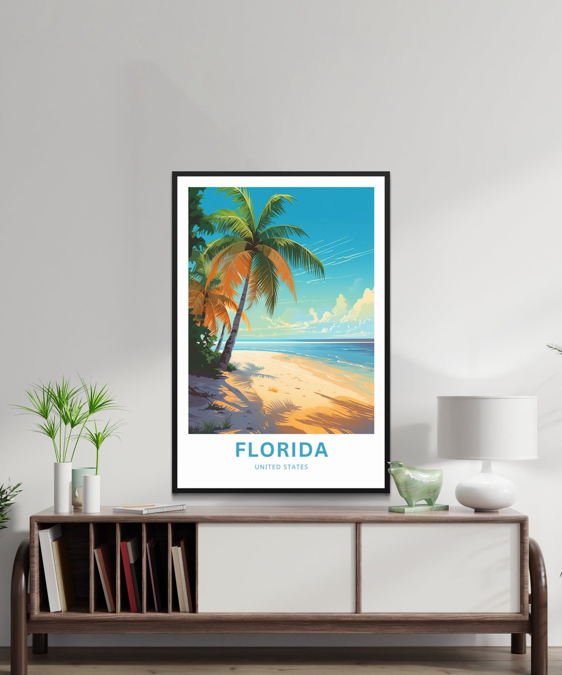 Florida Beach Leaning Palm Sunset Coastal Vintage Travel Poster - Image 2