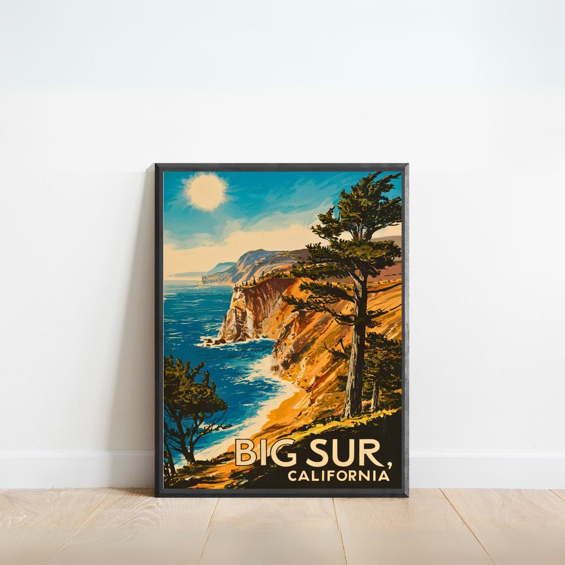 Big Sur California Vintage Travel Poster With Coastal Cliffs And Pines