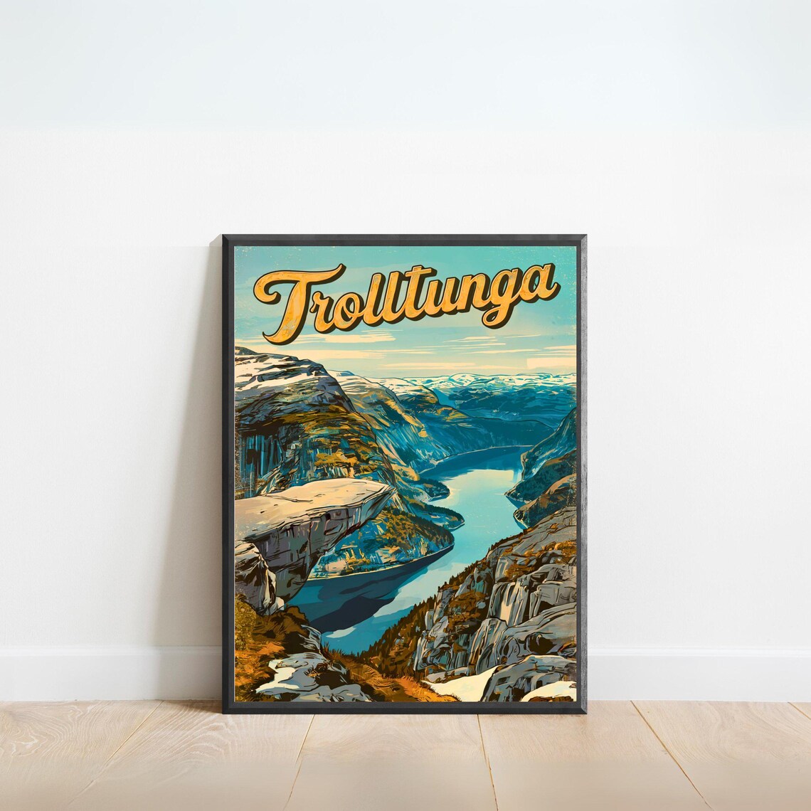 Trolltunga Norway Golden Hour Fjord Ledge Mountain Travel Poster