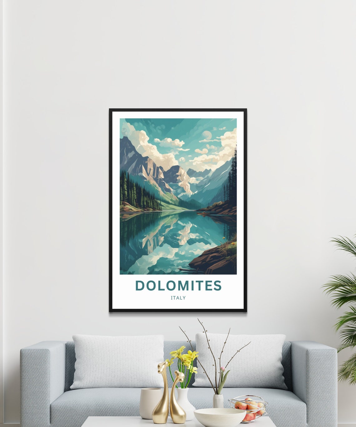 Dolomites Italy Alpine Lake Mountain Reflection Pine Art Print - Image 3