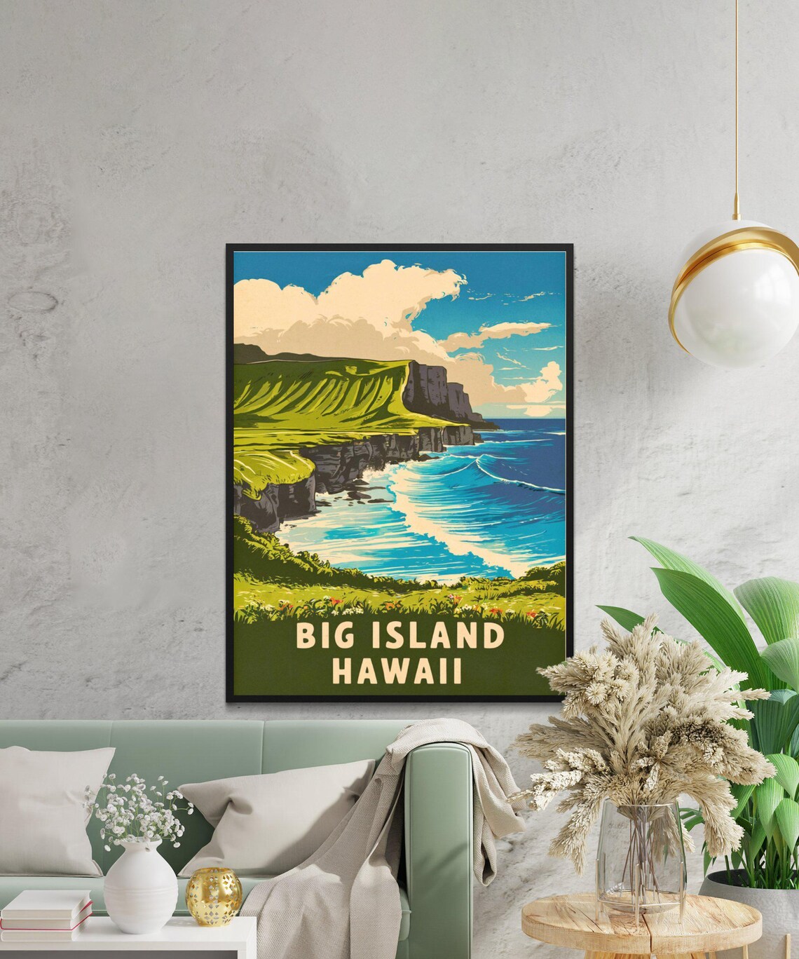 Big Island Hawaii Sea Cliff Ocean Surf Vintage Travel Poster - Image 4