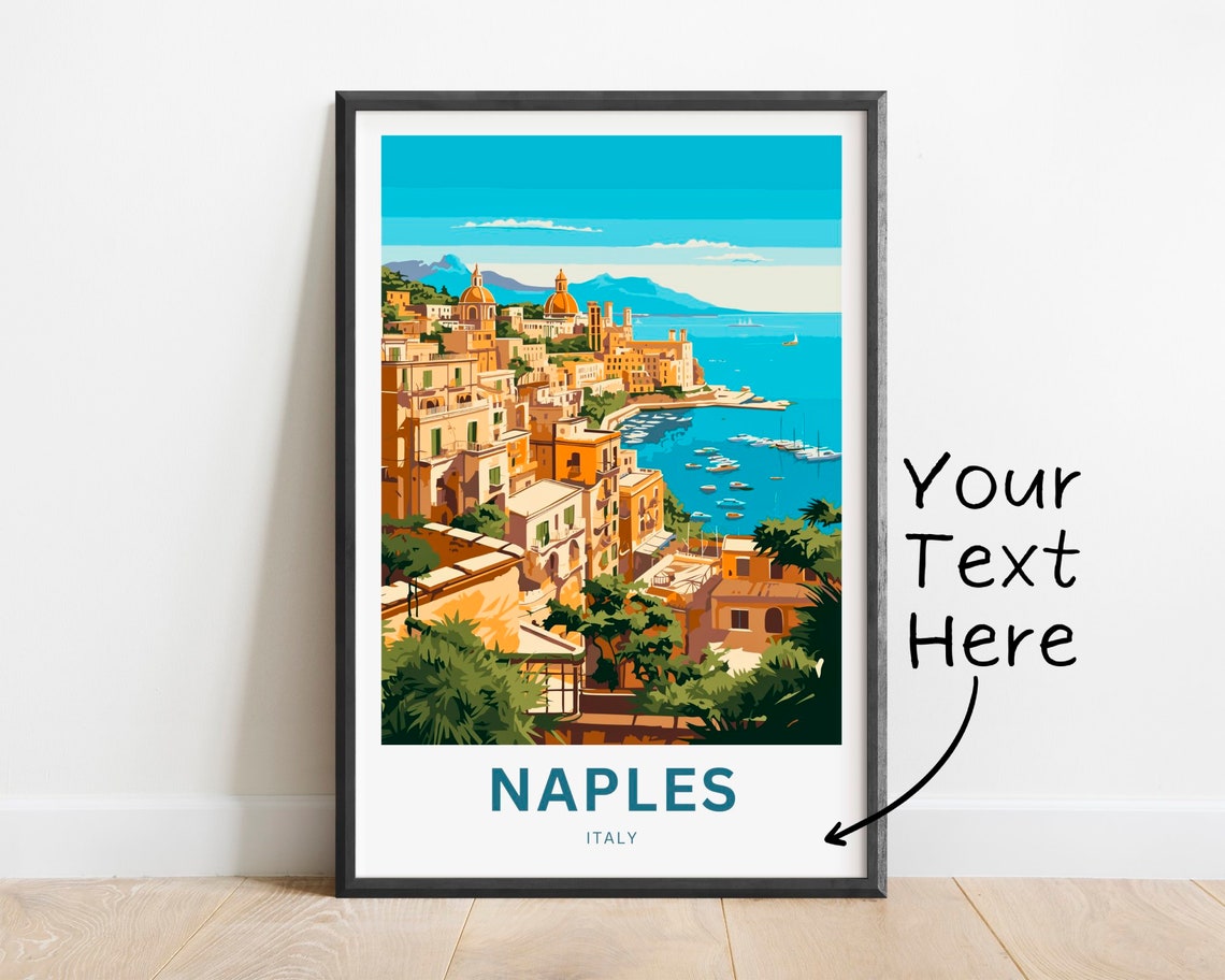 Naples Italy Coastal Old Town Customizable Bay Travel Poster