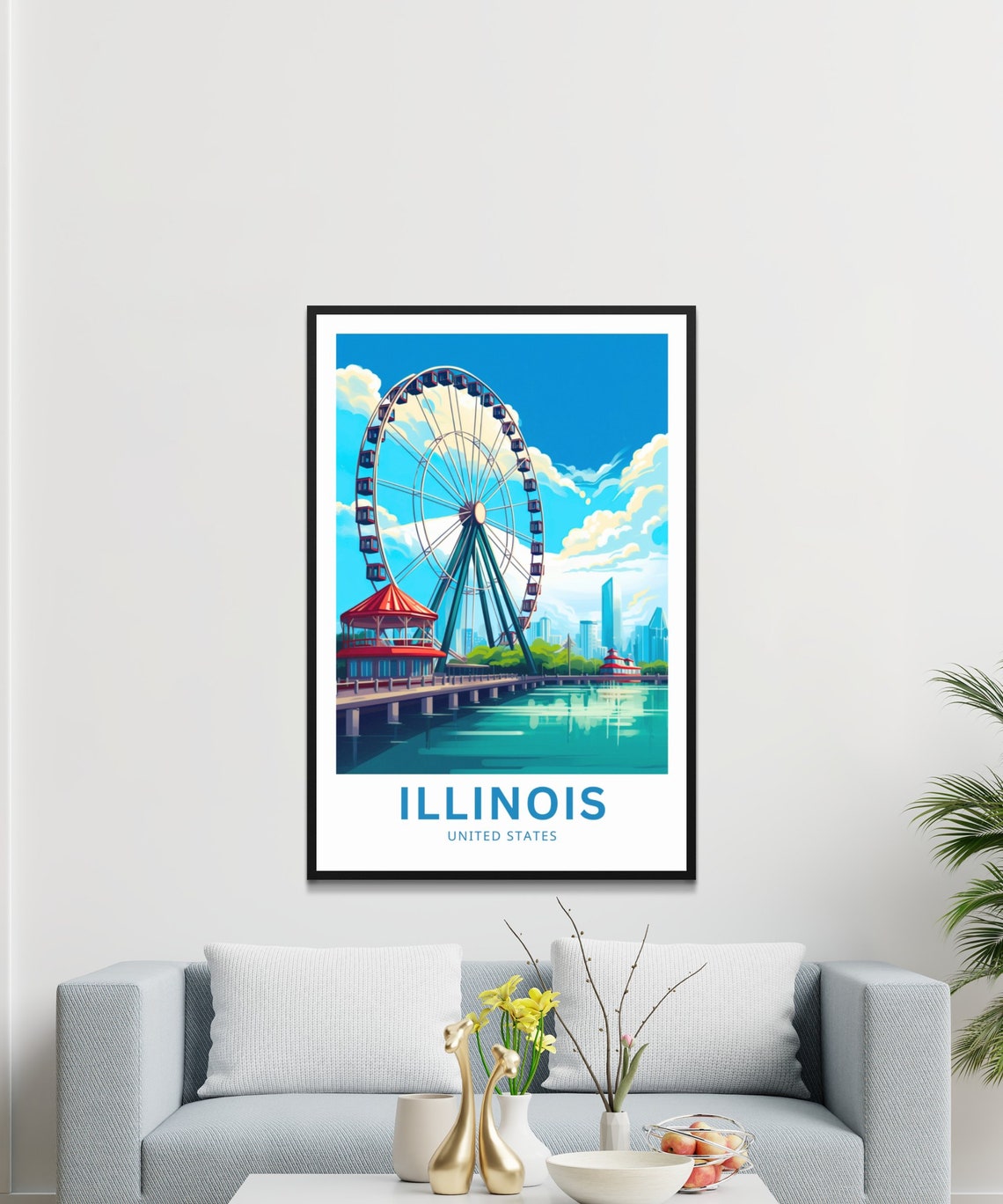 Illinois Navy Pier Ferris Wheel Chicago Lakefront Travel Poster - Image 3