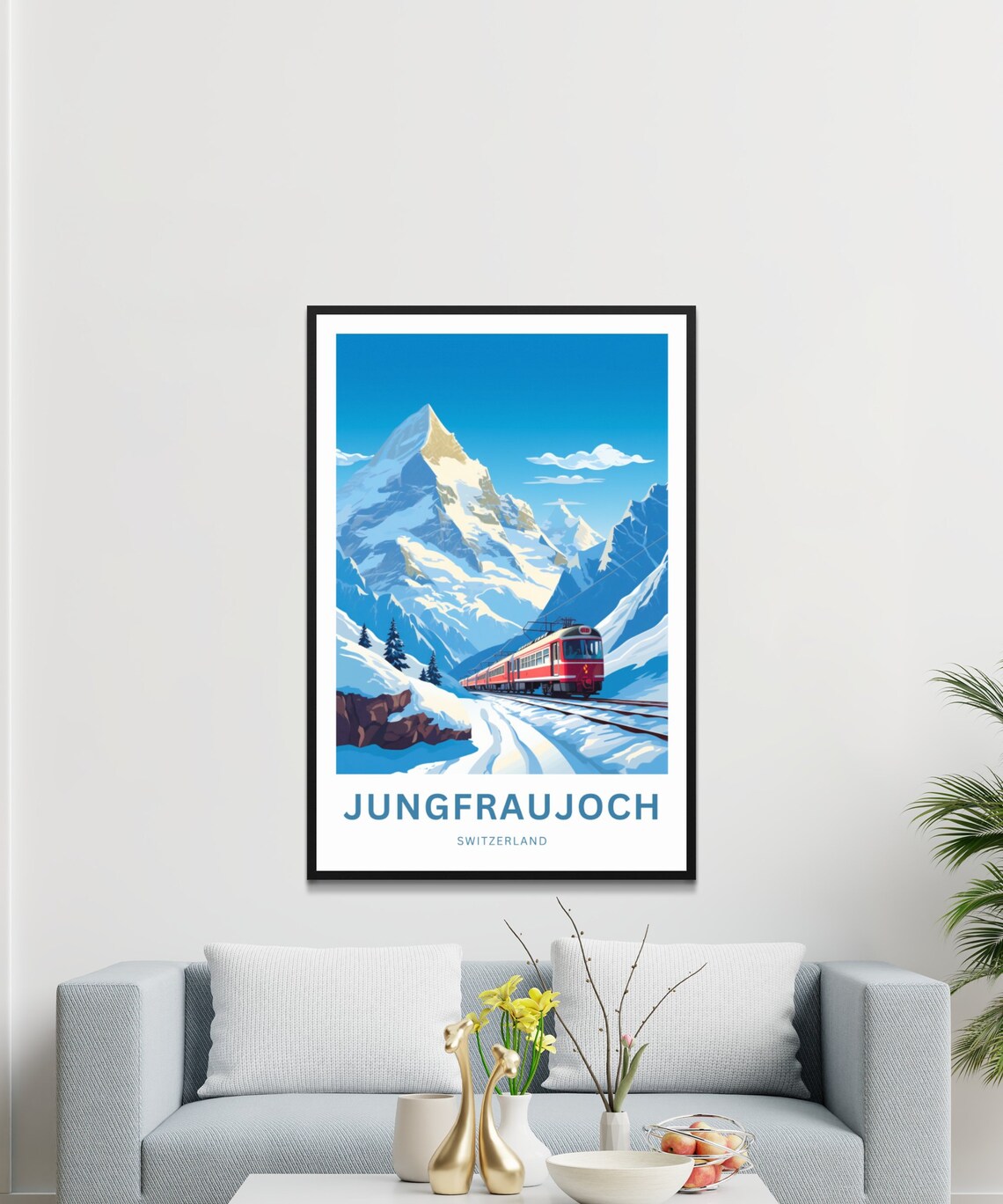 Jungfraujoch Switzerland Red Alpine Train Snowy Peak Travel Poster - Image 3