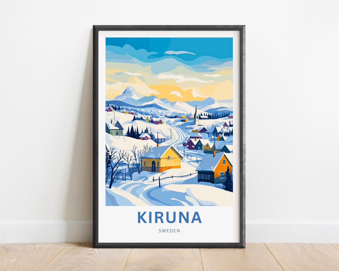 Kiruna Sweden Snowy Mountain Town Panorama Winter Travel Poster