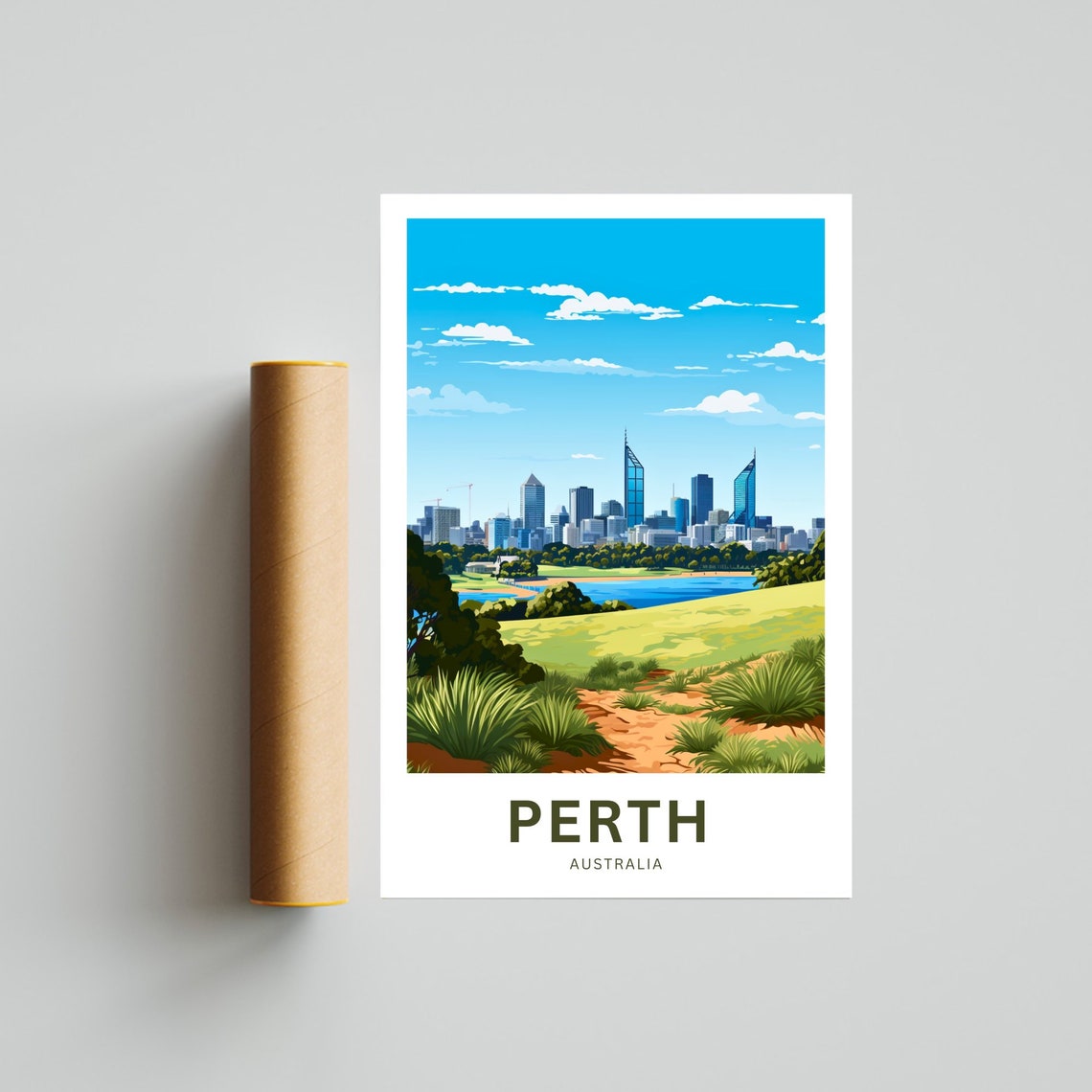 Perth Australia City Skyline Park Hill Green View Travel Poster - Image 4