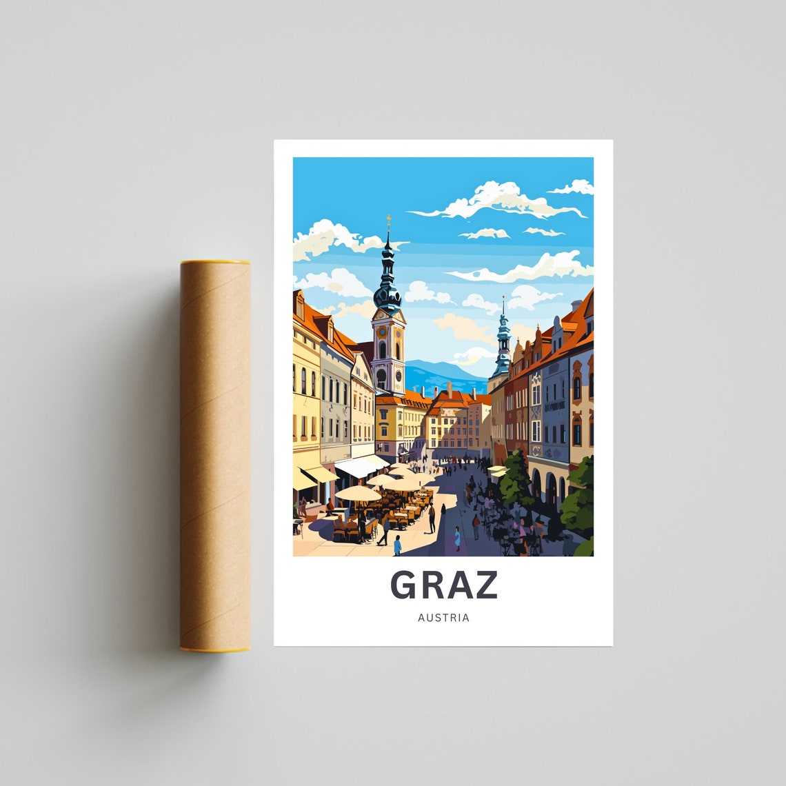 Graz Austria Lively Square Cafes Historic Towers Custom Poster - Image 4