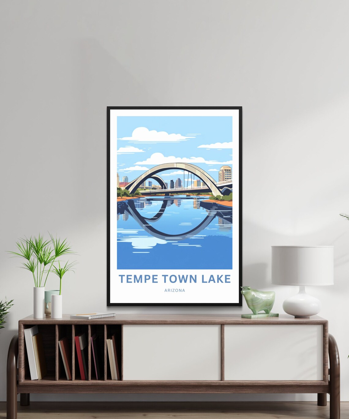 Tempe Town Lake Arizona Custom Text Twin Bridges Travel Art Poster - Image 2