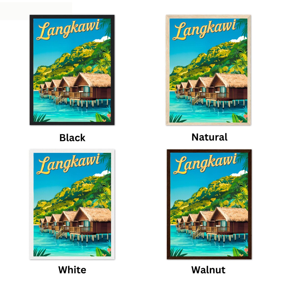 Langkawi Malaysia Retro Tropical Beach Poster With Wooden Pier Scene - Image 4