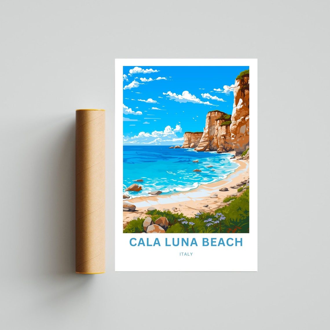 Cala Luna Beach Italy Turquoise Waves Cliffside Vintage Travel Poster - Image 4