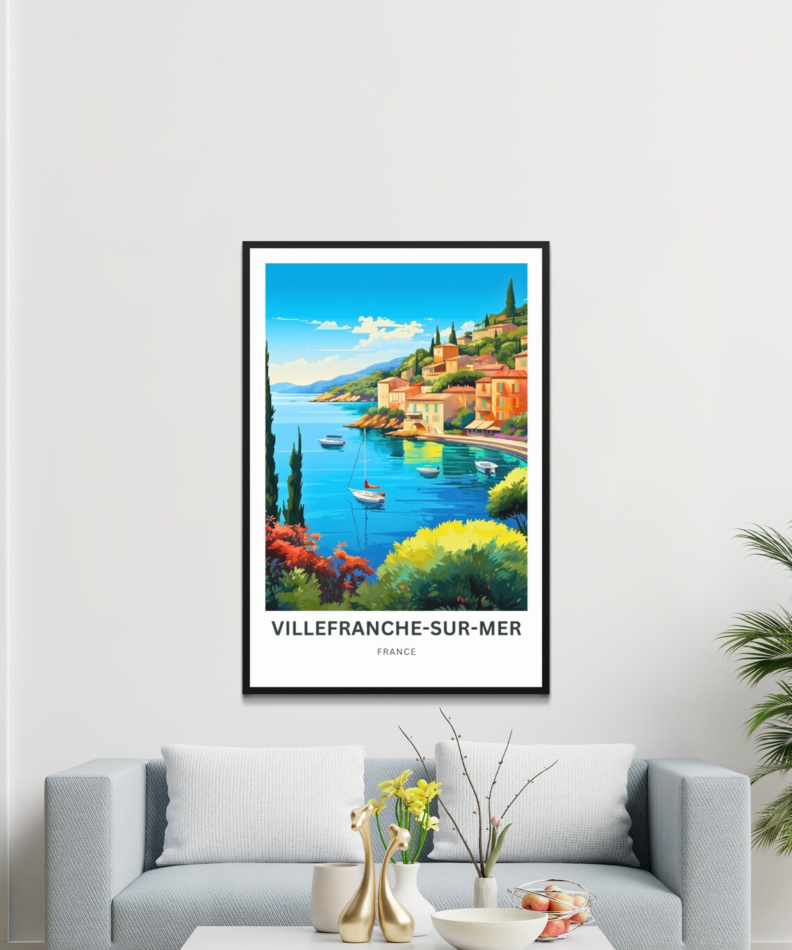Villefranche-sur-Mer France Azure Bay Sailboats Cypress Travel Poster - Image 3