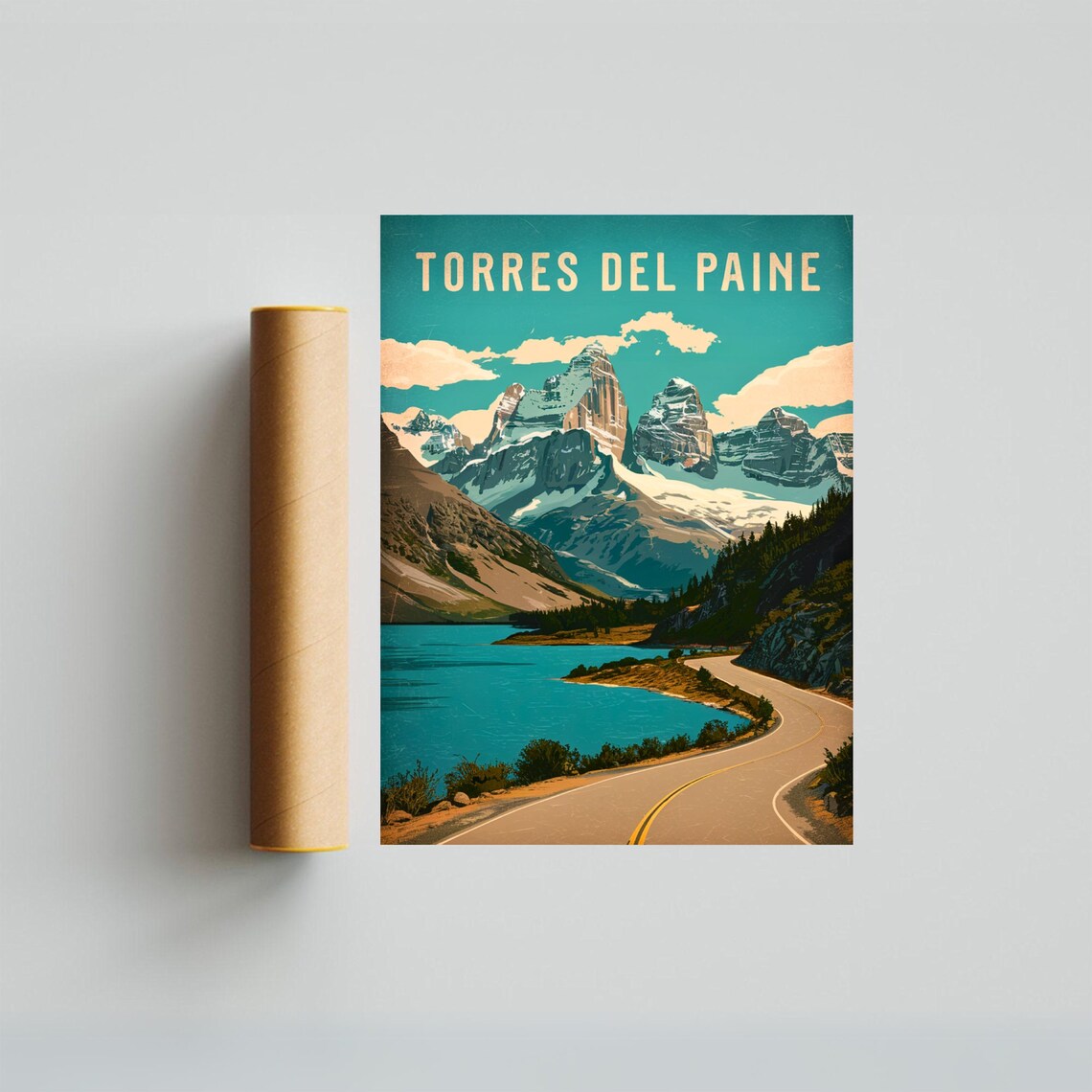 Torres Del Paine Andes Mountains Winding Road Retro Travel Poster - Image 3