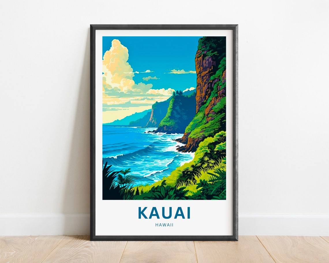 Kauai Hawaii Dramatic Sea Cliffs and Turquoise Waves Art Poster