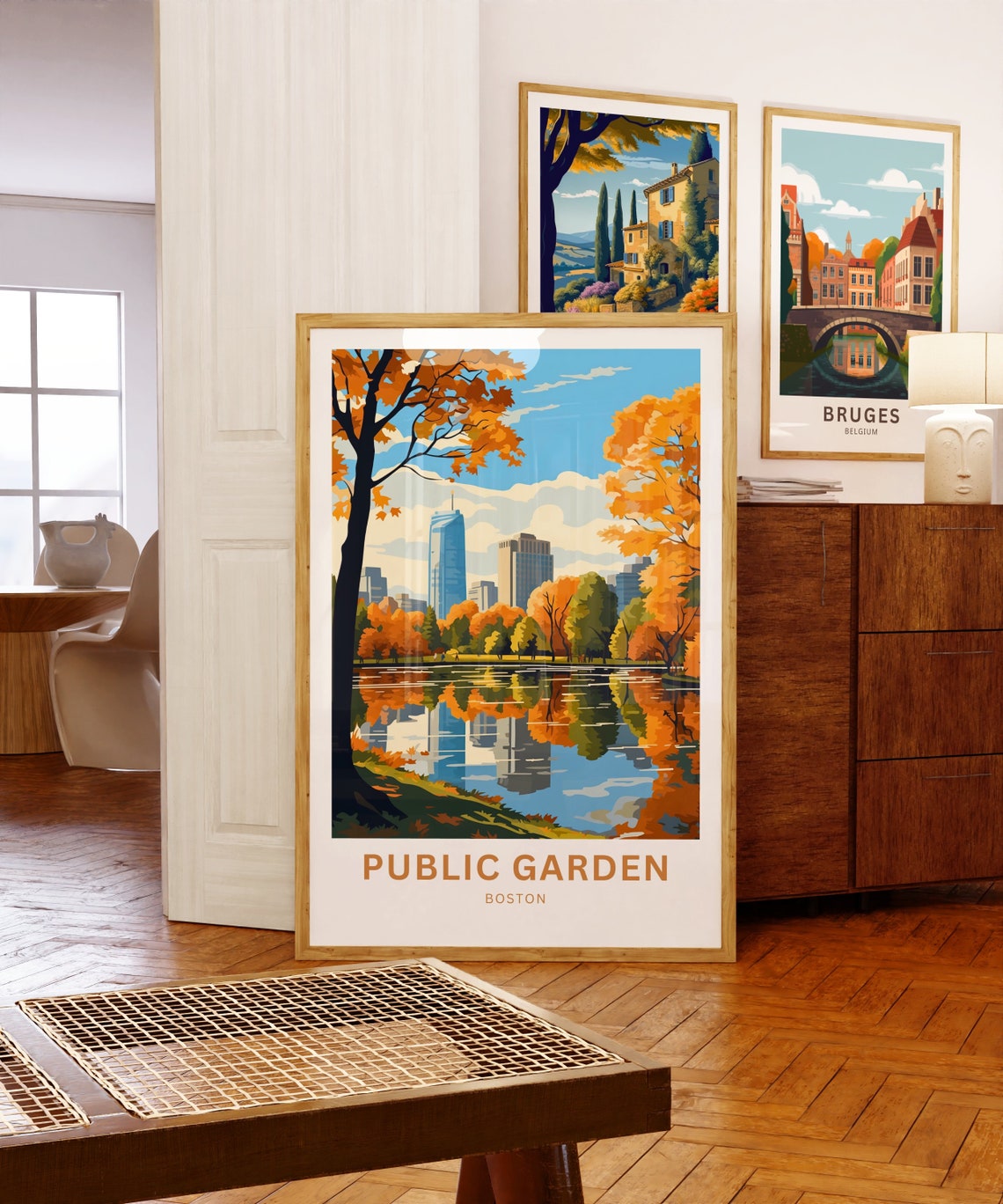 Boston Public Garden Autumn Reflection Skyline Trees Scenic Poster - Image 5