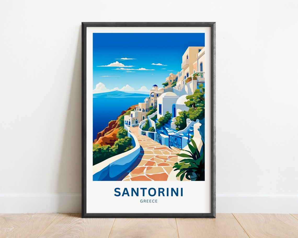 Santorini Greece Cliffside White Village Aegean Sea View Poster