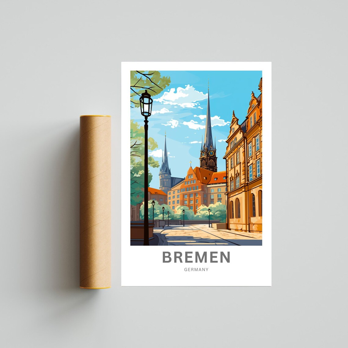 Bremen Germany Old Town Square Historic Church Spires Travel Poster - Image 4