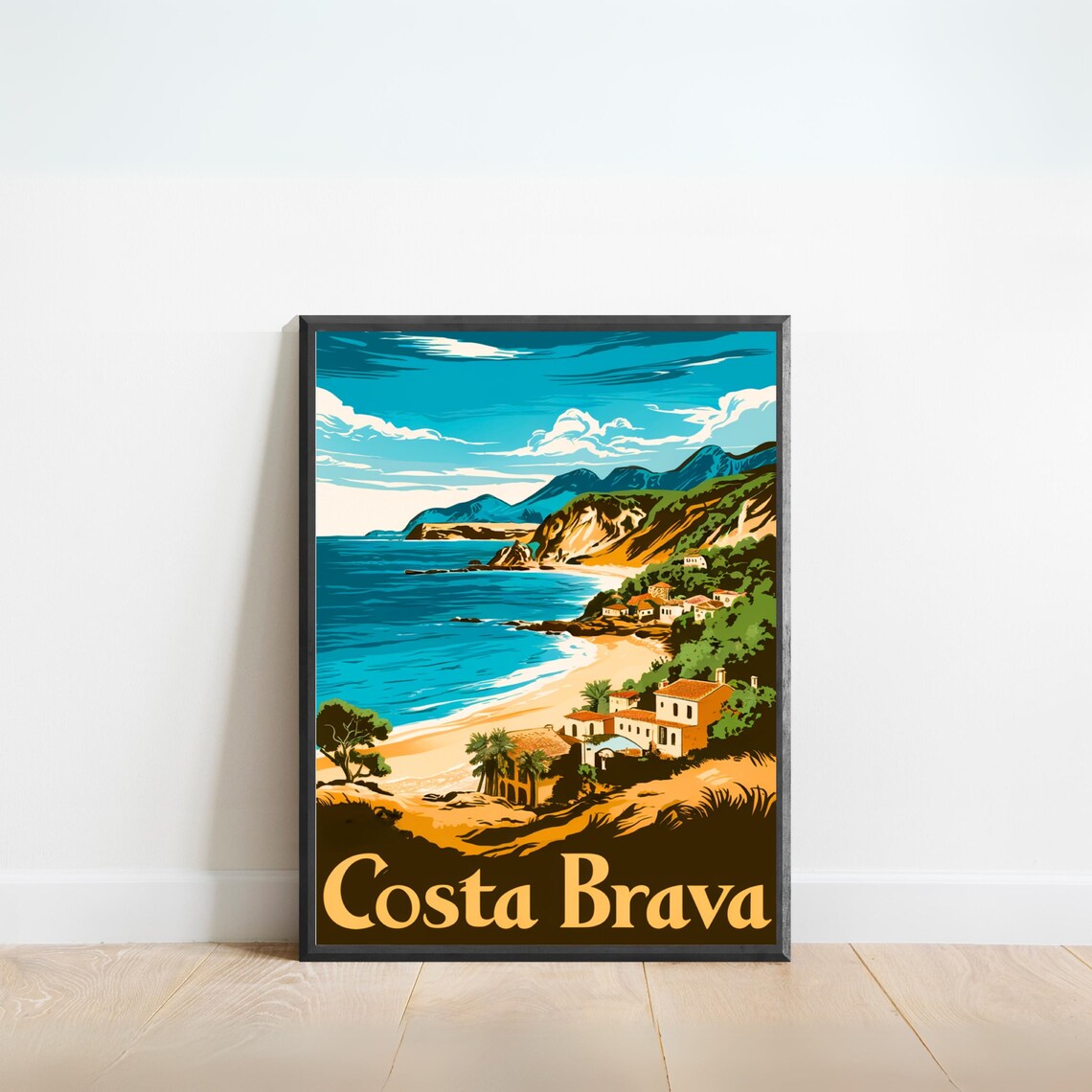 Costa Brava Coastal Village Spain Vintage Style Travel Art Poster