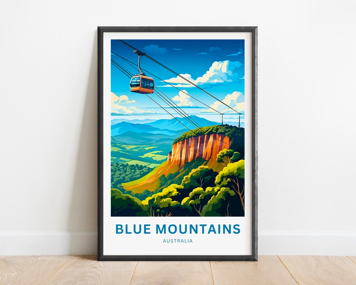 Blue Mountains Australia Cable Car Valley Views Travel Poster