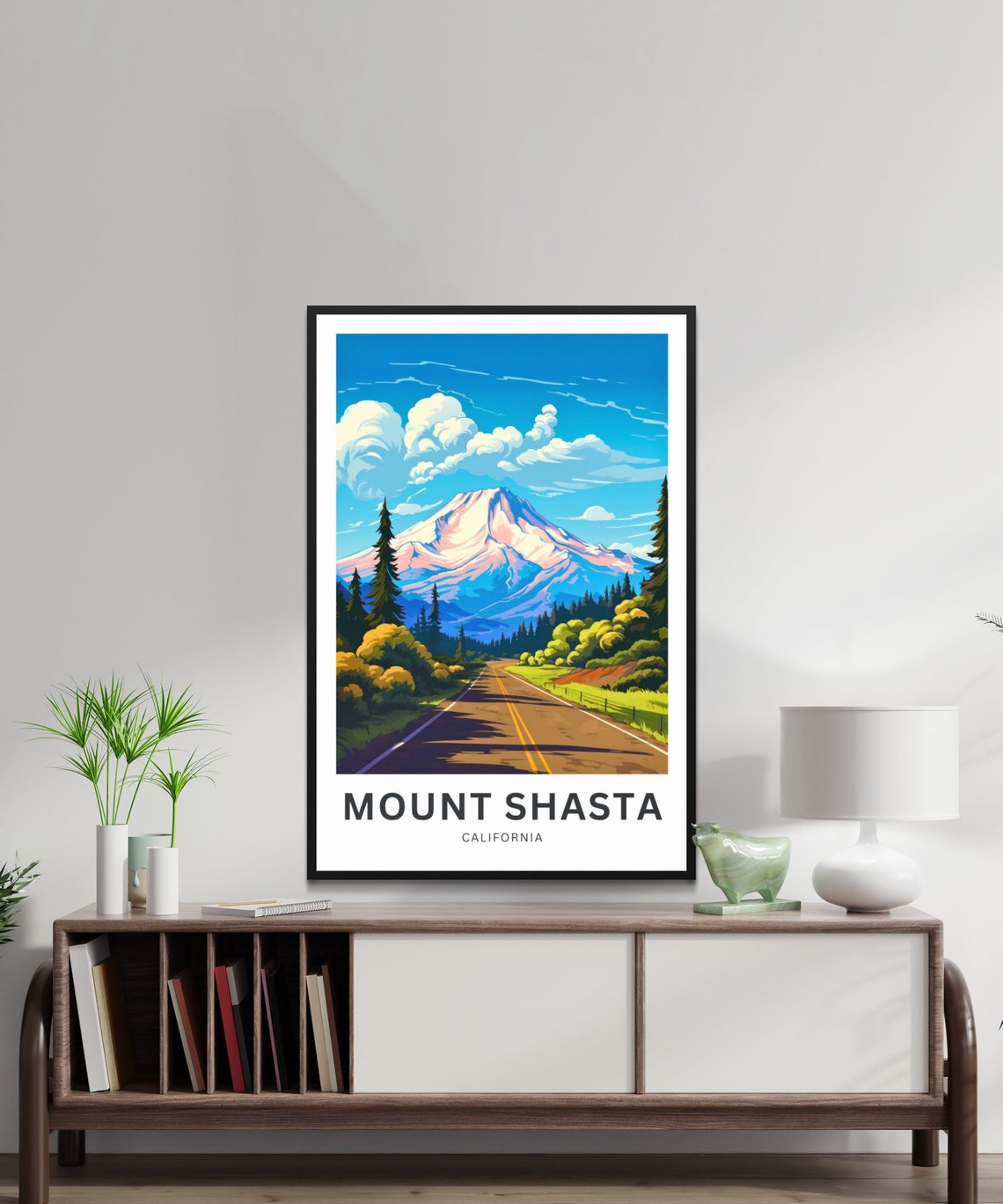 Personalized Mount Shasta California Snowy Peak Road Travel Poster - Image 2