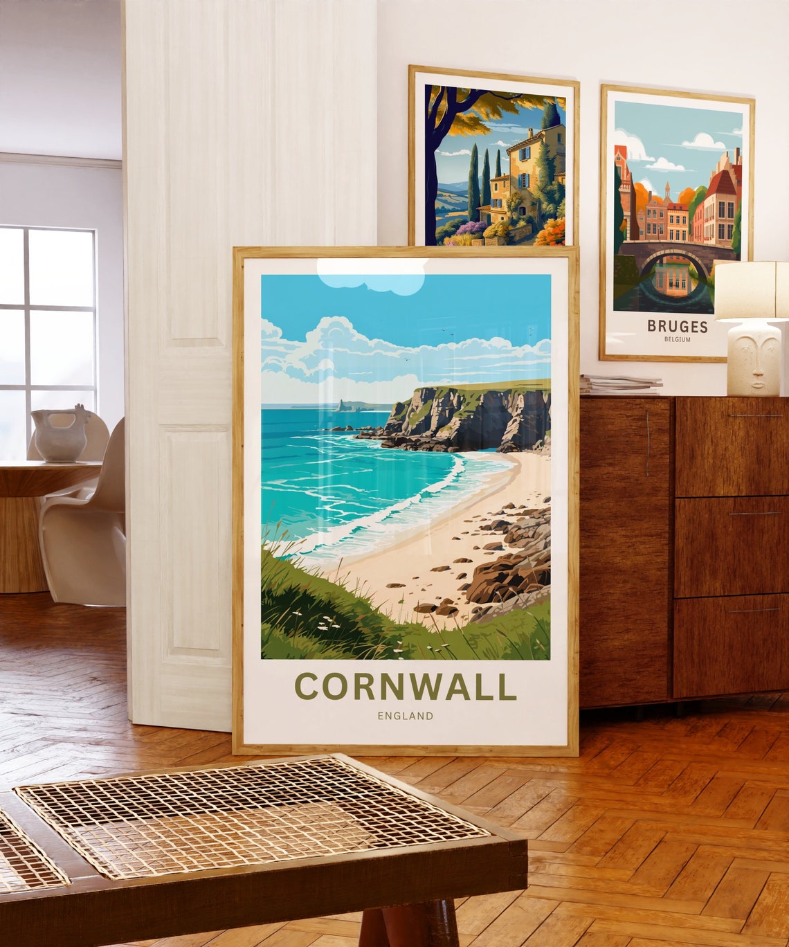 Personalized Cornwall England Sandy Beach Cliffs Travel Poster Gift - Image 5