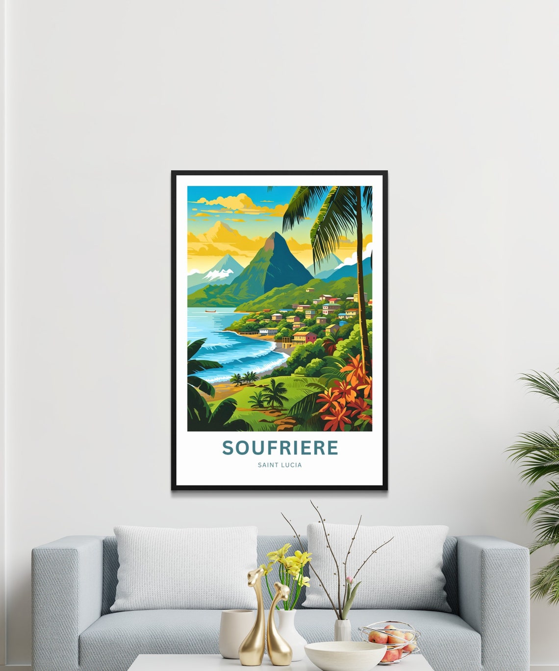 Soufrire Travel Print Soufriere Poster Saint Lucia Wall Art Framed Present Gift Caribbean Present Personalized Custom Text - Image 3