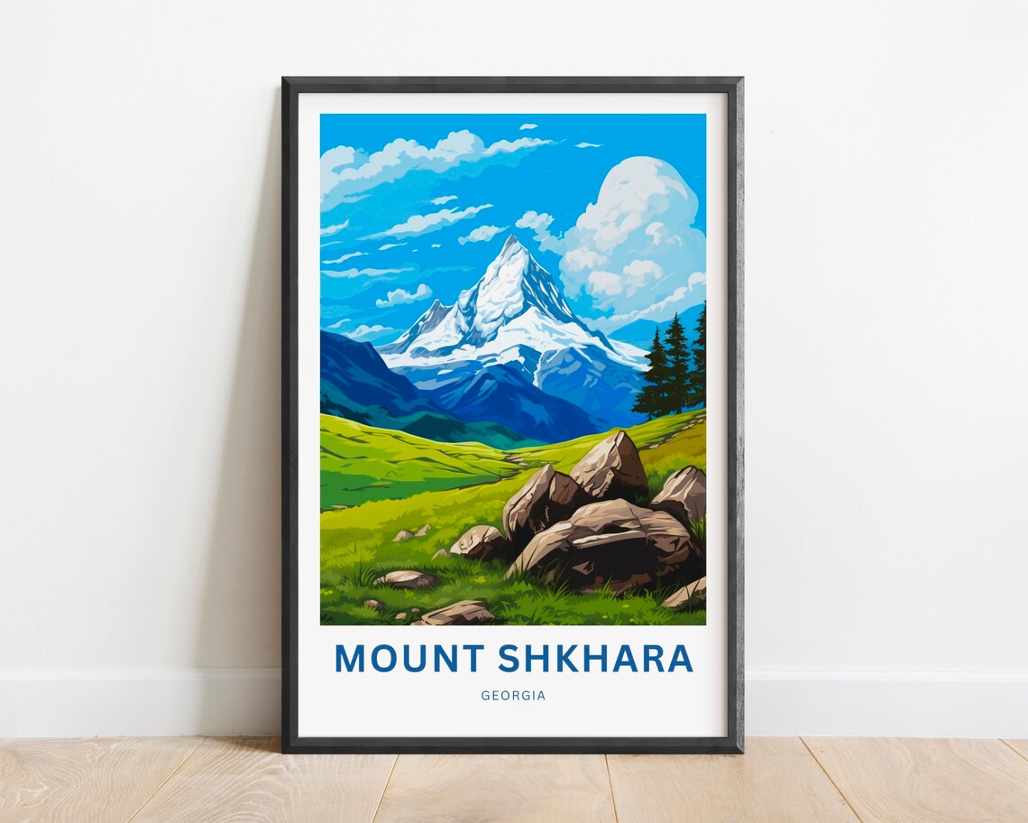Mount Shkhara Georgia Snow Peak Boulder Meadow Travel Art Poster
